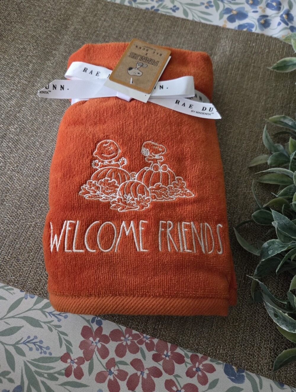 Rae Dunn Orange 'Welcome Friends' Embroidered Hand Towels